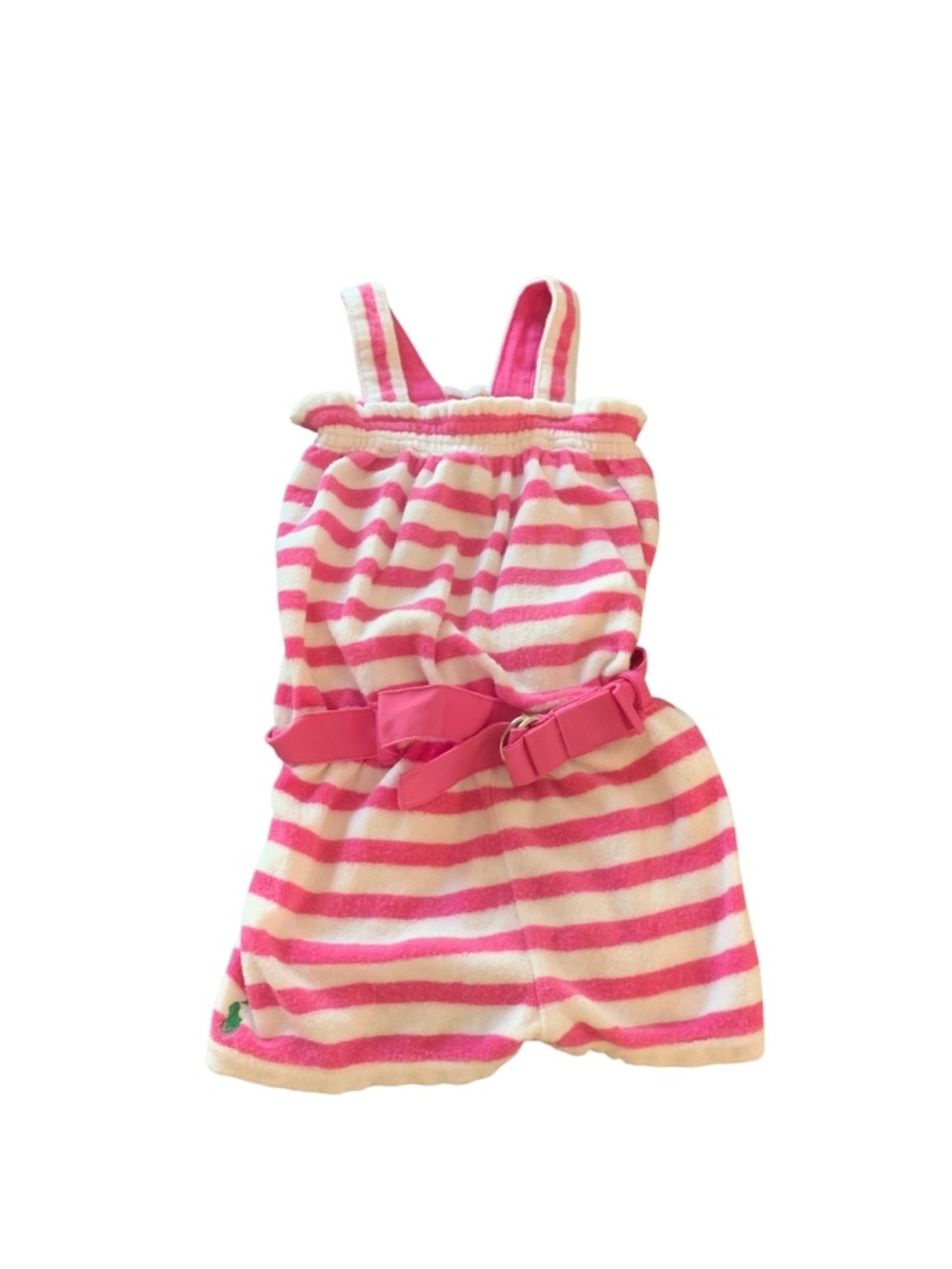 Ralph Lauren Baby Pink Stripe Terry Romper 18M Belted Pony Logo